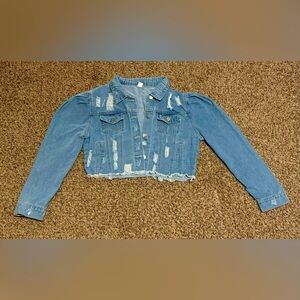 Distressed Puff Shoulder Jean Jacket